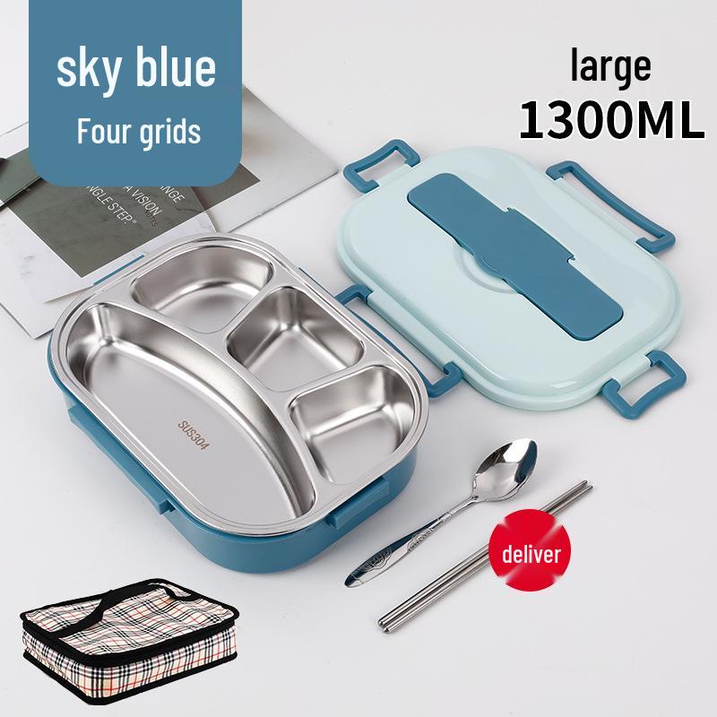 Fiambrera Bento Portátil de Acero Inoxidable 304 con Separadores – Gran Capacidad, Diseño de Hebilla Cuadrada, Estilo Nórdico para Estudiantes