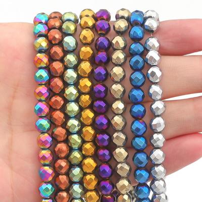 Contas espaçadoras soltas de hematita facetada redonda multicolorida de pedra natural para brincos, colares, pulseiras, acessórios para fazer joias faça você mesmo