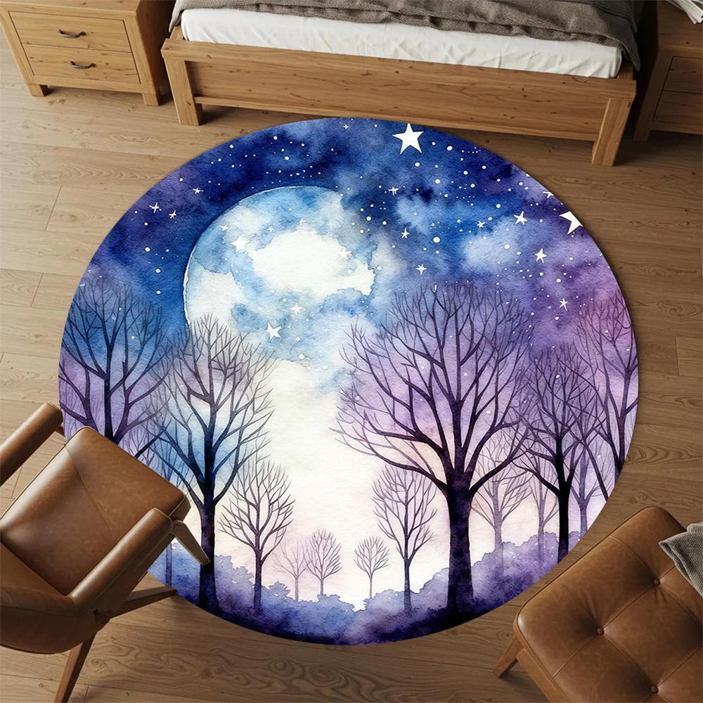 1pc Moonlit Forest Round Chair mat office Area Rug - Non-Slip, Floor Mat for Office, Bedroom, Ideal home decor gift p0105039