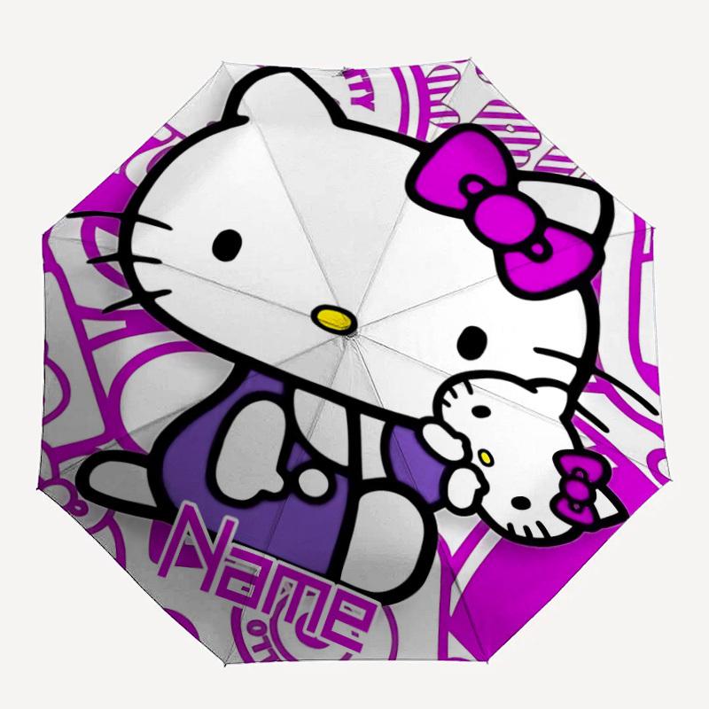 

1PC Hello Kitty, Purple Theme - Custom Name Automatic Folding Umbrella - Compact 8-Rib Design, Durable Plastic & Iron, Daily Use S0106001