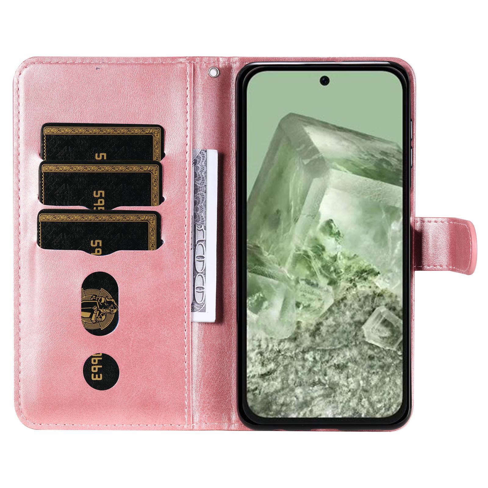 

For Google Pixel 8a Zipper Case Leather Phone Cover in Calfskin Design Pink
