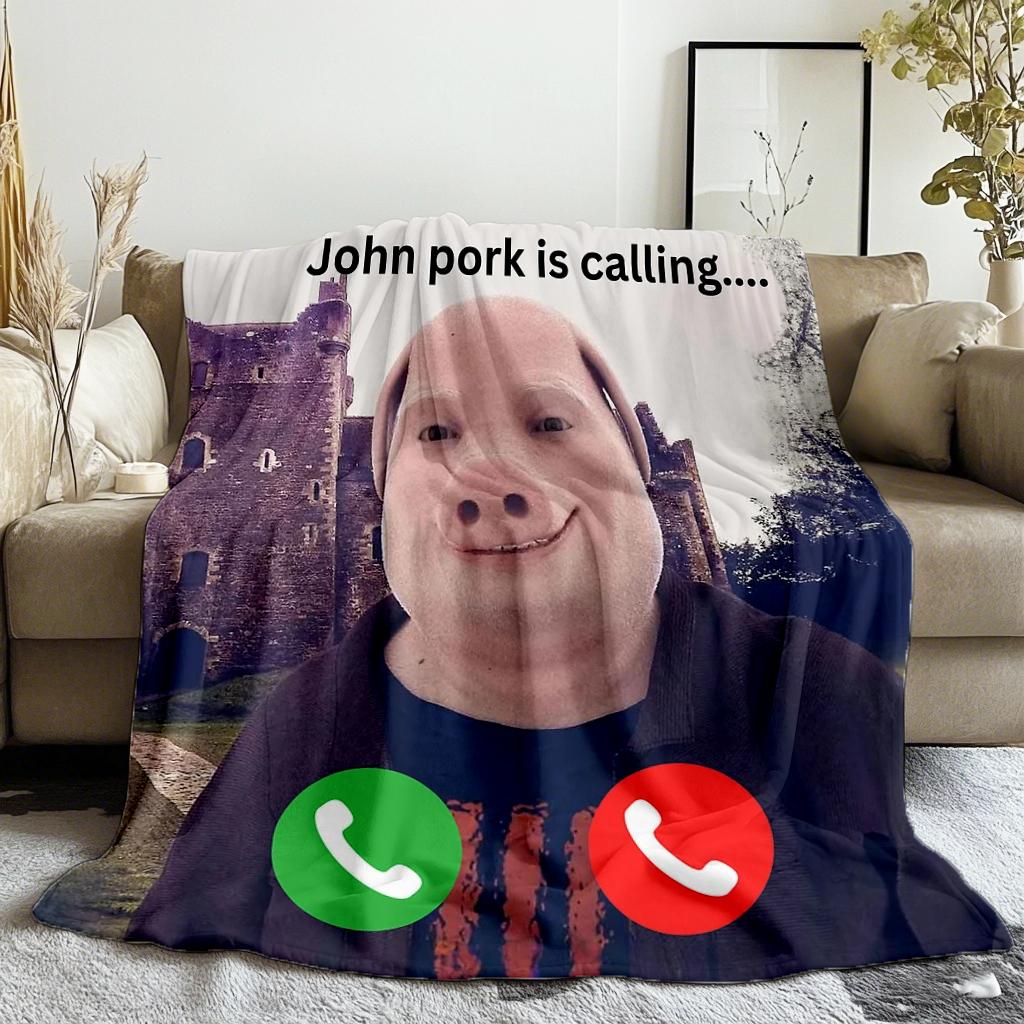 John Pork Is Calling Thin Printed Blanket Accessories Home Blankets Flannel Throw for Sofa,Bed,Travel,Camping,Livingroom,Office
