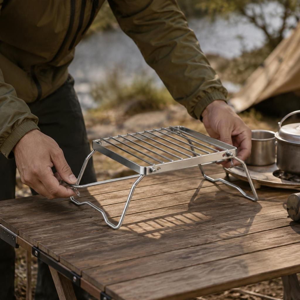Stainless Steel Cooktop Stand with Folding Legs Quick-Setup for Backpacking