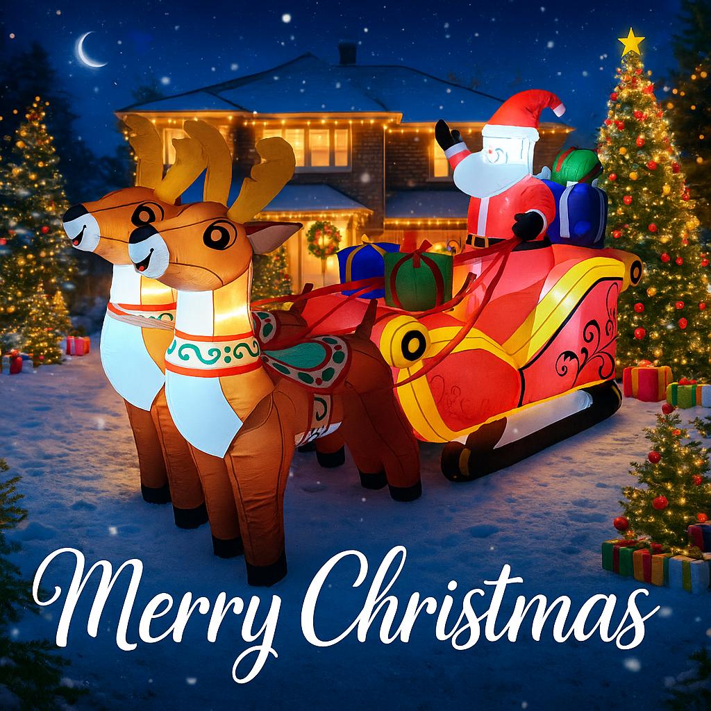 8.5FT LED Inflatable Xmas Yard Decor Santa Sleigh with Reindeer Christma Home Decoration Supplie Ornament Gift Toy Holiday Decor