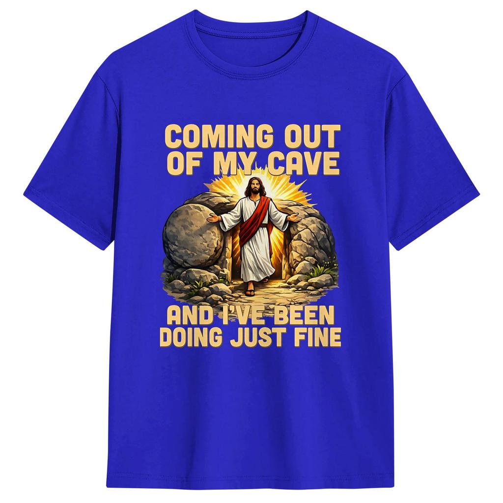 Coming Out of My Cave the Jesus Resurrection Easter TShirt Male Streetwear TShirts Summer ONeck Hipster Tees Plus Size Tops