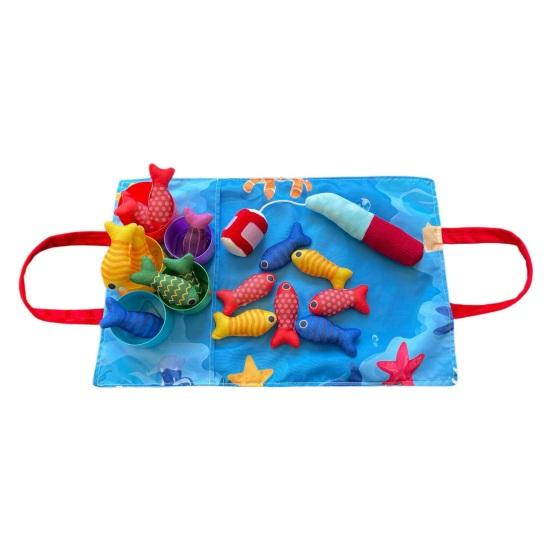 Montessori Fishing Toy for Toddlers Soft Fabric Play Mat with Fish & Stacking Buckets Early Learning Educational Game for Babies 1-3 Years Old
