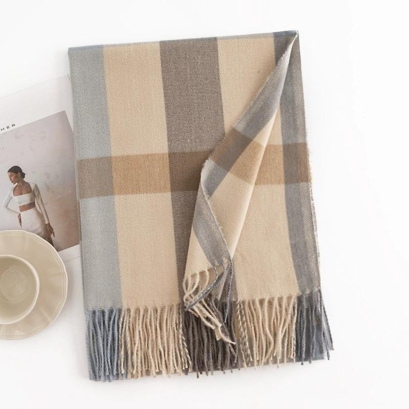 Warm Plaid Faux Cashmere Shawl Poncho Winter Luxury Print Blanket Pashmina Wraps Bufanda With Tassel Scarf Stoled Echarpe