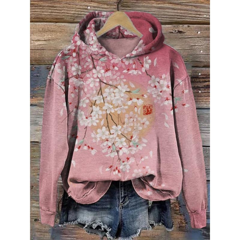 Casual Shirt Trend Japanese Ethnic Style Cherry Blossom Art Print Loose Coat