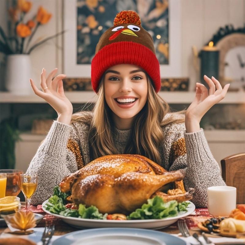 Embroidered Turkey Thanksgiving Turkey Beanies Perfect for Holiday Parties
