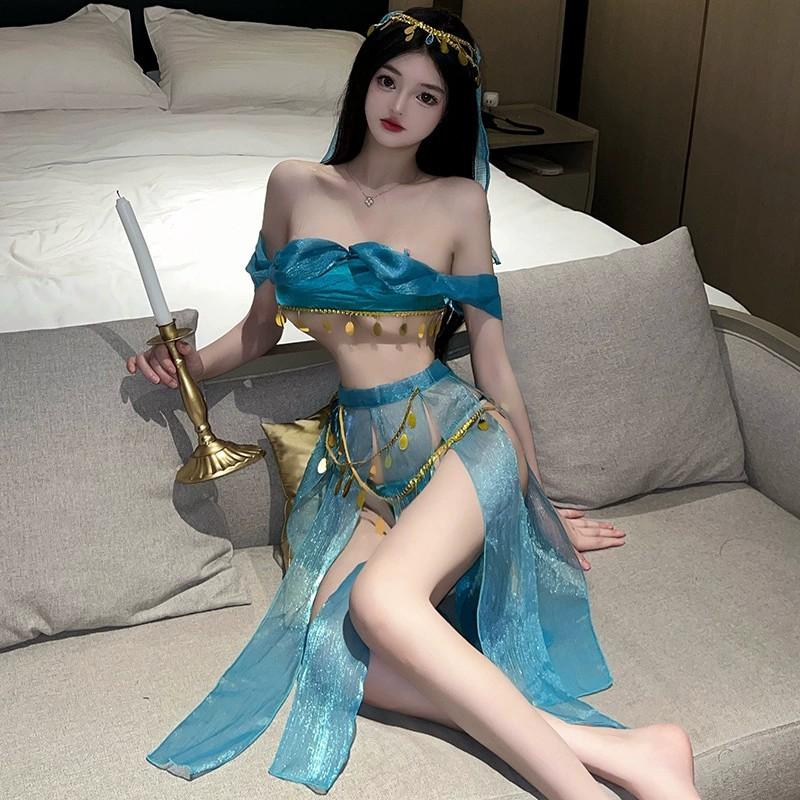 Erotic Bar Party Green Hanfu Lingerie Sexy Princess Women Chiffon Temptation Erotic Uniform Ancient Dance Stage Cosplay Costumes