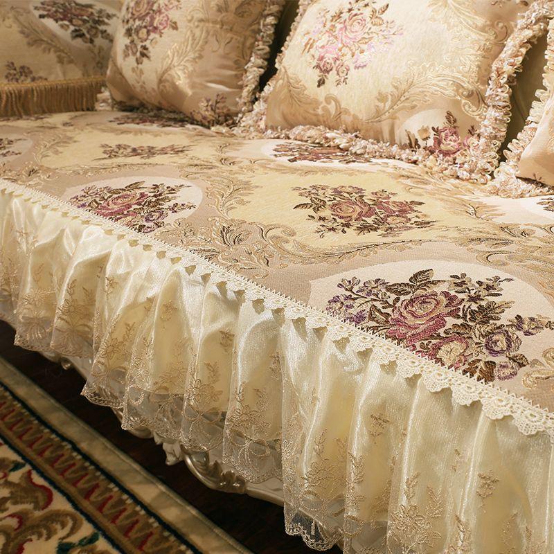 

European-Style Sofa Cushion High-End Luxury Living Room Non Slip Leather Sofa Cushion All Year Round General Fabrics Sofa Covers Summer Fresh rice 50*60 lace hand towel