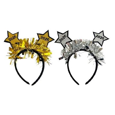 Sparkling 2026 Celebration Headbands Glitters Tinsel Star Shape Lightweight Comfortable For Christmas New Year Event