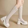 Fashion Sexy Mesh Hollow Boots Woman Summer 2025 Solid Size Zipper Mid-Calf Boots for Women Fashion Round Toe Platform Shoes Lady