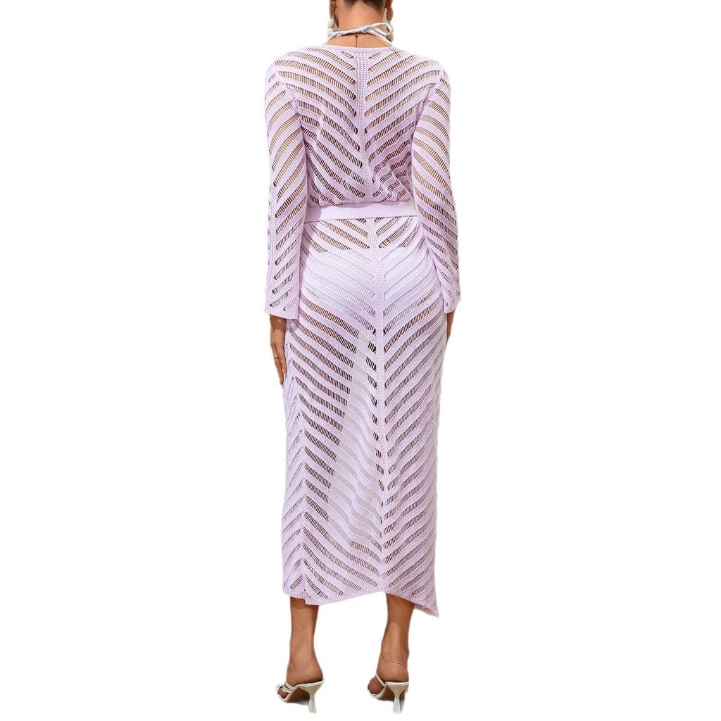 Damski top z siateczki z perspektywą, pusty, owijany na klatce piersiowej, z długim rękawem, strój casualowy, sukienka damska