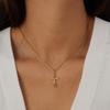 Gold Beaded Chain Cross Necklace with Colorful Crystal Pendant for Women