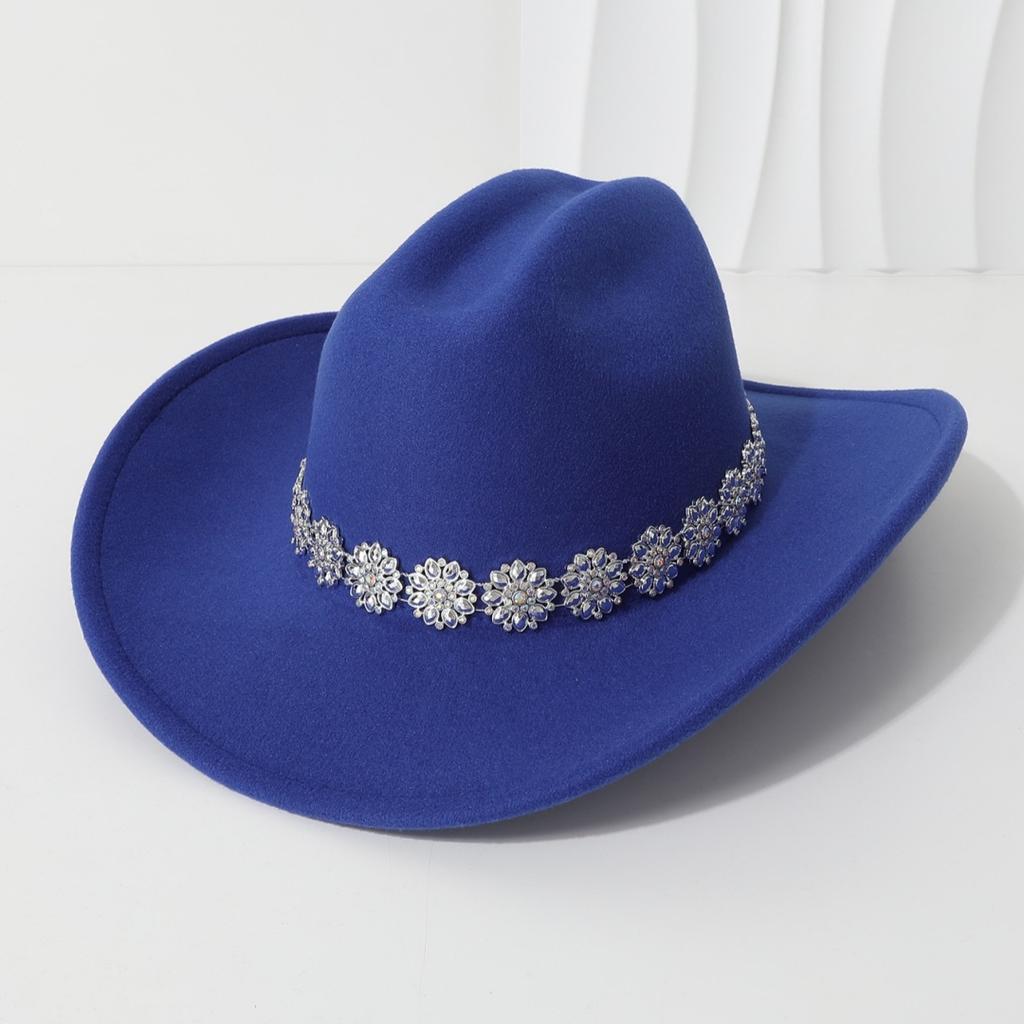 Men's unisex western cowboy hat Metallic flower rhinestone gem accessories Gentleman's hat Hiking hat