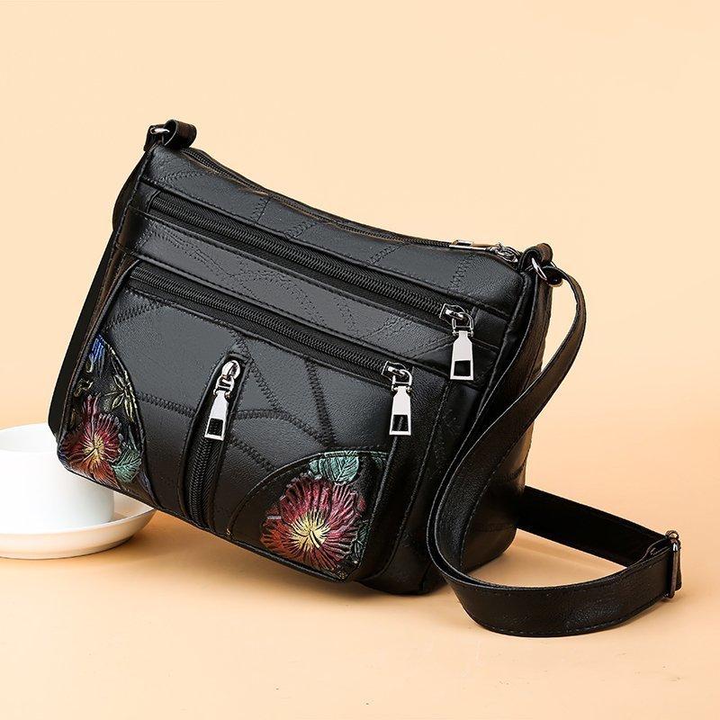 New Chinese and female bags, soft leather large-capacity shoulder messenger bags, mother-in-law and grandmother shopping mobile phone bags