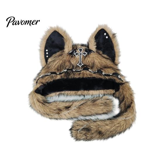 Unique Cosplay Accessories Cute Plush Animal Hat, Furry Cat Ear Headwear, Winter Halloween Party Costume Hat Soft Warm Cap for Costume, Funny