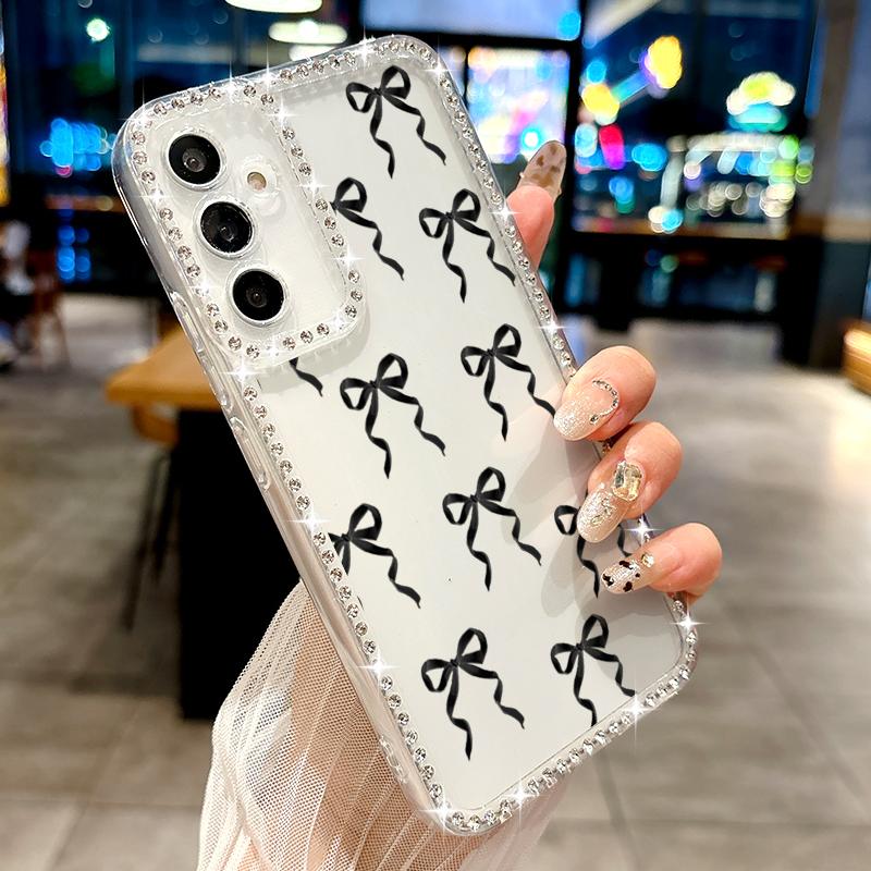 Diamantový měkký kryt s potiskem mašle pro Samsung Galaxy S25 Edge S24 S23 S22 Ultra S24 FE A56 A55 A54 A36 A35 A15 A16 A26 Kryt na telefon