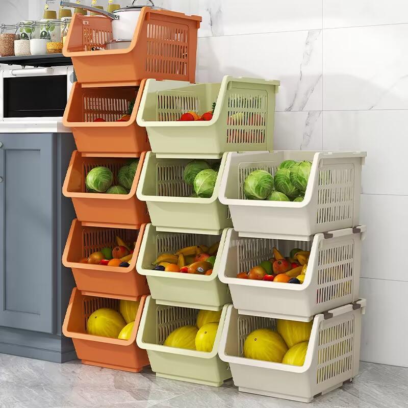 2025New Durable Stackable Storage Basket Hollow Fruit Vegetable Storage Box Kitchen Organizer Basket Home Kitchen Drain Basket