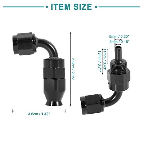ACROPIX Automotive Hose End Fittings PTFE for Fuel Oil Line AN4 90 Degree Rotatable Black 1pc