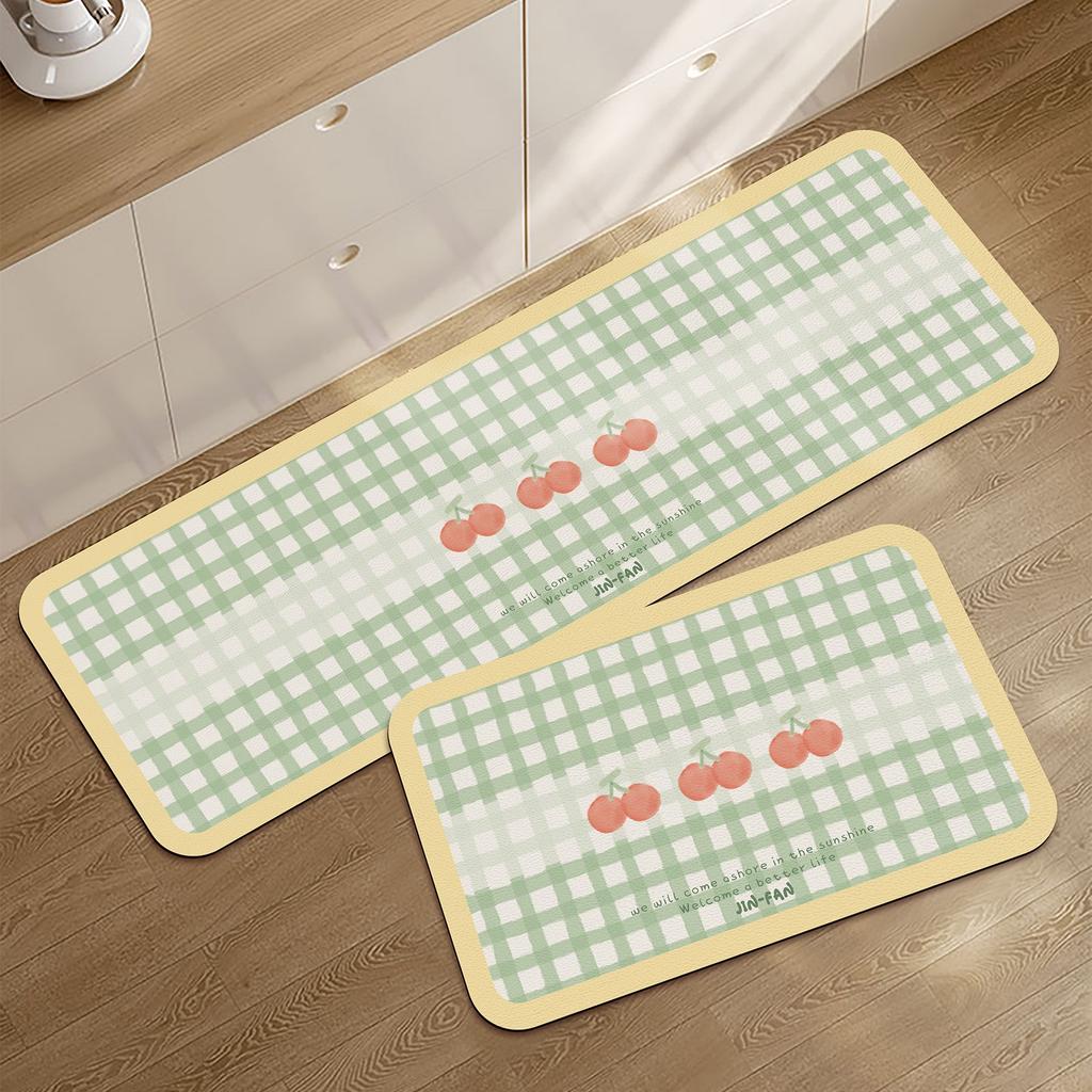 Kitchen Floor Mats Cute Plaid Carpet Pvc Leather Waterproof Rug Anti-slip Oil-proof Foot Mat Long Strip Home Decoration Carpets