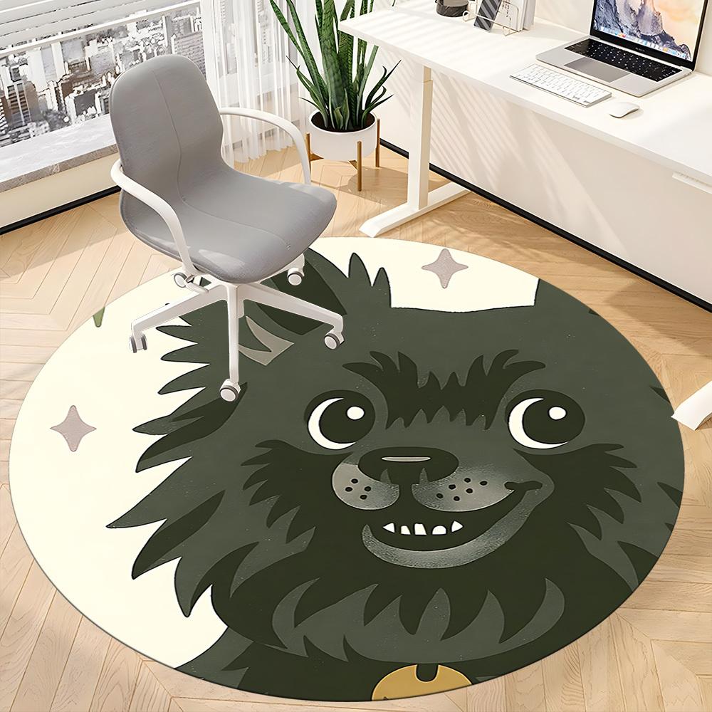 1PC Puppy Moon Office Round Area Rug,  Mat Suitable ForOffice, Under Office Chairs Bedroom Living Room Home Decor, Room Deco