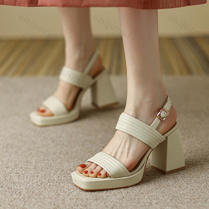 Fashion Women Fashion Buckle Strap Sandals 2025 Comfortable Summer High Heeled Roman Sandal Woman Open Toed Square Heel Thick Heel Shoes