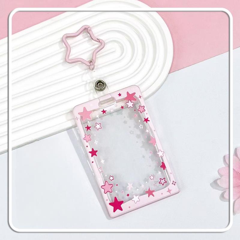 Star Sliding Cover Card Holder Transparent Portable Id Protector Kpop Photocard Photo Case Student School Card Bus Card Holder