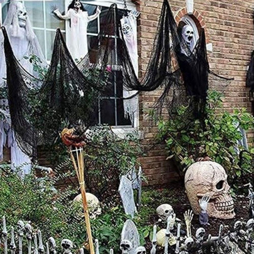 Svart Halloween Gasväv Vit Spöklik Nätgasväv Scenrekvisita Trasiga Tyger Halloween