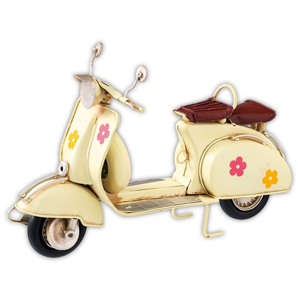 

HEADS Interior Goods 26.5×9.5×17cm 1pc Ivory Floral Scooter Tin HEADS BRZ-INT7