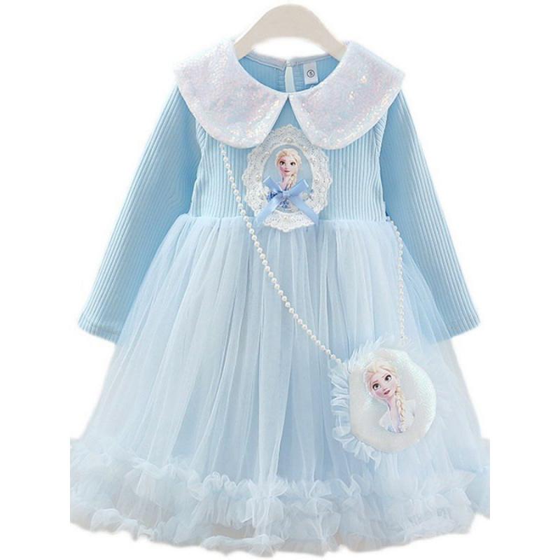 Girls' Elsa Princess Dress Autumn New Style Long Sleeve Fairy Party Dress