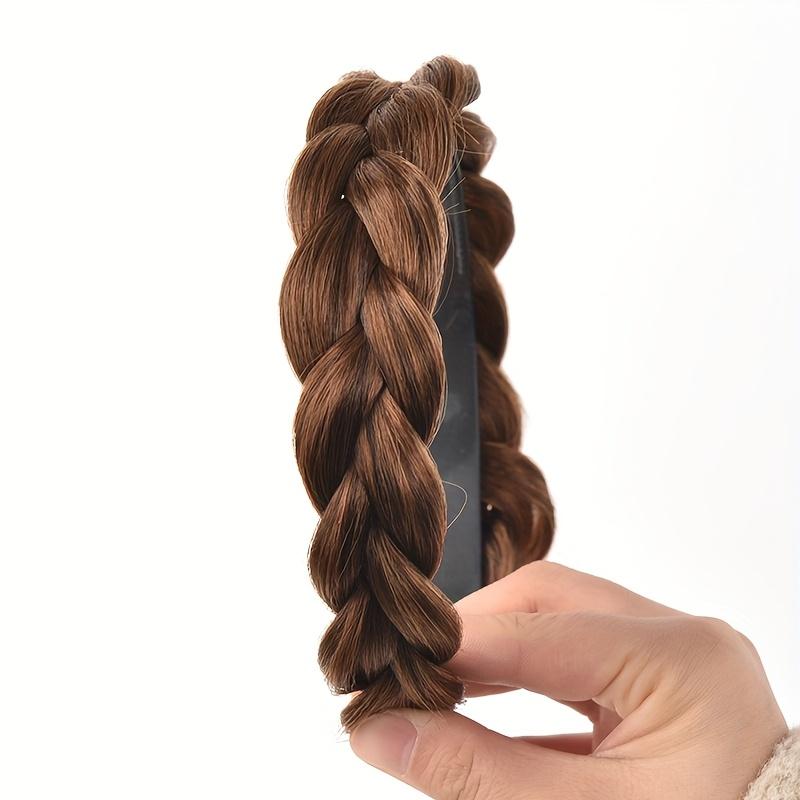 Synthetic Wide Braided Headband For Women Girls 1PC Twist Braid Headband With Two Rows of Grip Teeth Secure Design Black