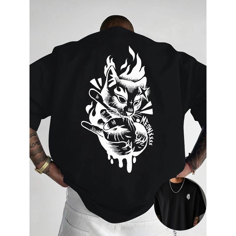 European Size Creative Front And Back Printed Round Neck T-Shirt,  Pure, Trendy And Fashionable Short Sleeves for Summer, Casual Everyday Style Top