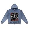 DTG Print Knitted Denim Zip-Up Hoodie Skull Graphic Brother Print Zipper Hoodies  
