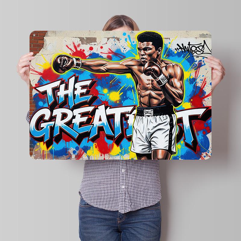 Muhammad Ali Graffiti Kunst D Gedruckte Textur Poster Personalisierte Wandkunst Retro Metallblechschilder für Raumdekoration Innenraum