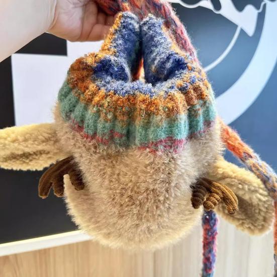 Christmas Deer Hat Handbag 2-in-1 Knitted Reindeer Cap Windproof Foldable Lightweight Packable Knit Hat Winter Travel Accessory