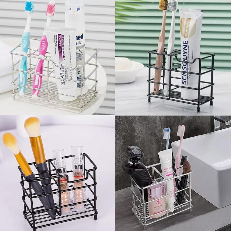 Bathroom Stainless Steel Toothbrush Storage Rack Grid Pen Holder Versatile Neat