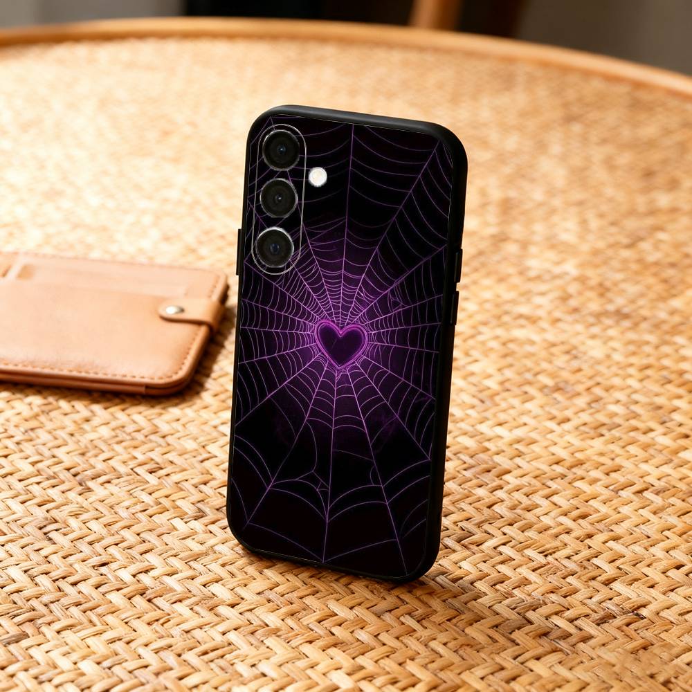 Cool S-Spider Web H-Heart  Phone Case For Samsung  A73,72,71,53,52,51,22,91,80, Soft Black Cover