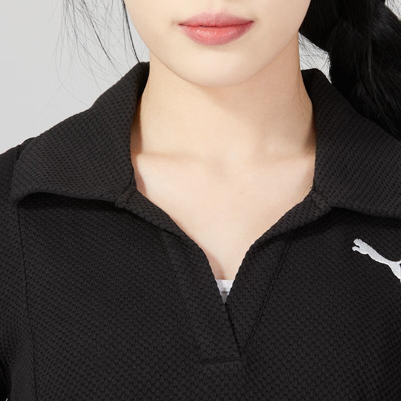 Puma Solid Color Casual Oversized Minimalist Knit Polo Short Sleeve Dress Women's Black