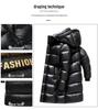 Men's and Women's Black and Gold Hooded Long Down Jacket - Thickened for Cold Protection