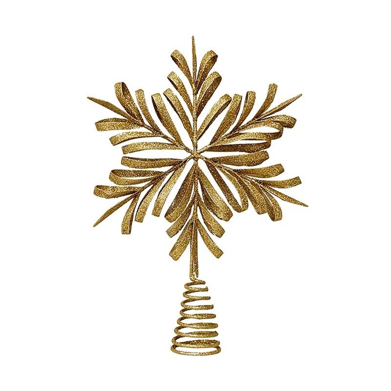 

Golden Christmas Tree Topper Decor Wrought Iron Openwork Snowflake Christmas Tree Ornaments Holiday Party Ornaments