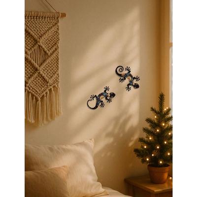 Handcrafted 2Pcs Metal Gecko Wall Art, Indoor Outdoor Garden Decor for Patio Fence Living Room, Holiday Home Accents, Housewarming Gift