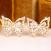 Elegant Gold Color Butterfly Shaped White Zircon Pearl Embellished Stud Earrings for Women Daily Party Gift
