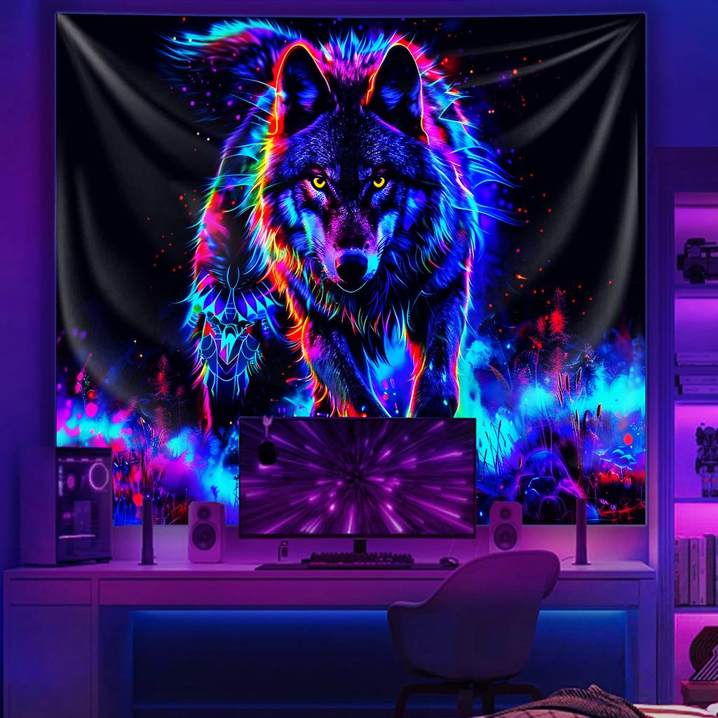 VIKAMA Wolf Totem Tapestry Vibrant Living Room Feature Wall for Trendy Gaming Rooms  Music Rooms