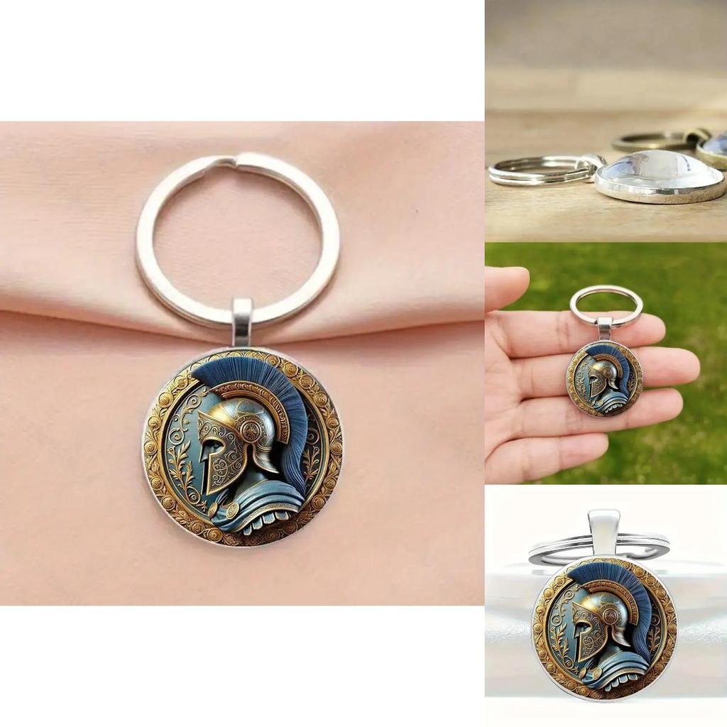 Vintage Roman Warrior Head Keychain Glass Alloy Accessory For Gift Giving And Decor
