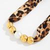 Leopard Print Scarf Choker, Fabric Necklace with Faux Pearl Metallic Beads, Adjustable Velvet Choker Fashion Jewelry for Women Daily Wear Party
