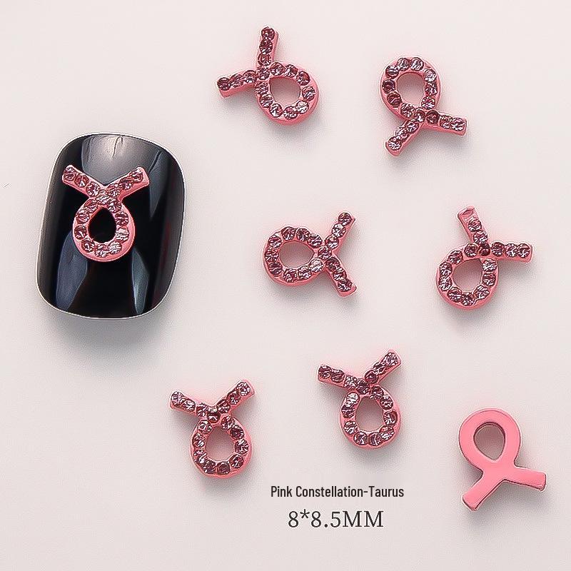 Pink Zodiac-Inspired Gem-Free Alloy Jewelry: Aries & Leo 3D Fingertip Nail Art