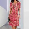 Abito estivo a righe curve da donna, a maniche corte, con scollo rotondo, casual, quotidiano, lunghezza al ginocchio, elegante, abiti da festa 2024