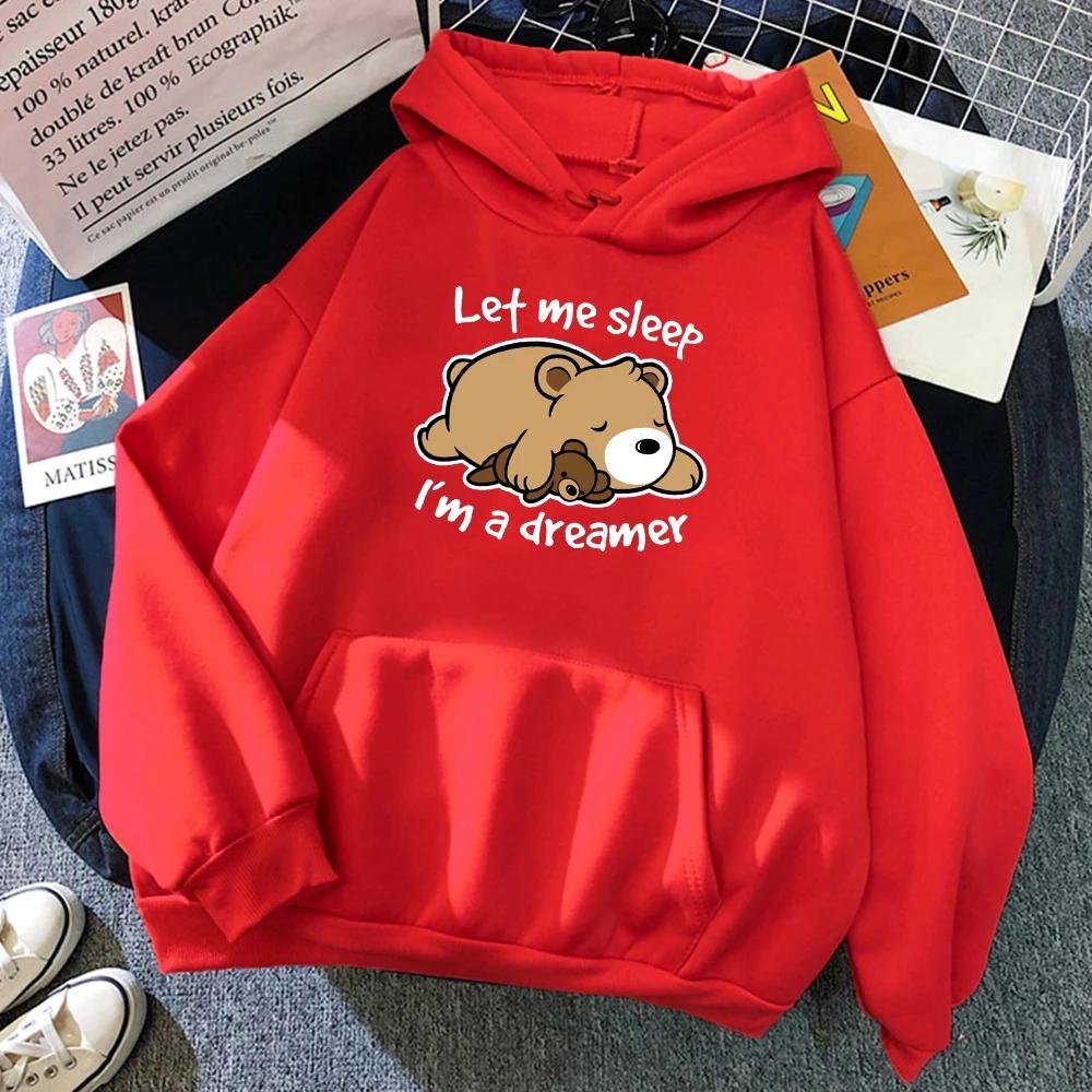 Hoodies Let Me Sleep Dreamer Bear Prints Women Hoody All-Match Pocket Loose Y2K Sportswear Casual Autumn Female Hoodie